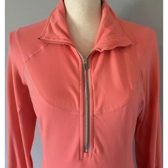 Lululemon Coral Lightweight 1/4 Zip Jacket W/Ruche Sleeve Detail Thumb Hole SZ 8 - Picture 2 of 7